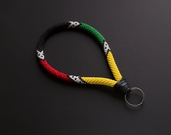 Rasta Style Wristlet, Rasta Colors Accessory,  Rastafari Style Beaded Keychain, Reggae Colors Wristlet, Beaded Wristlet MADE TO ORDER