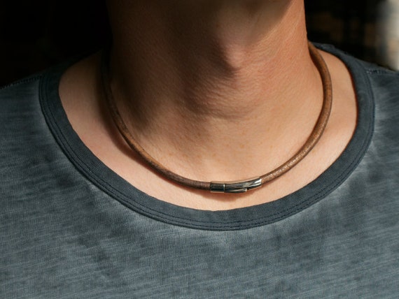 Bayonet Stainless Steel Locking Clasp Necklace Italian Leather