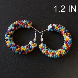 Colorful Earrings, Multicolor Beaded Earrings, Beaded Hoop Earrings, Beadwork Hoop Earrings, Bead Crochet Hoops, Colorful Hoops, Polka Dots image 5