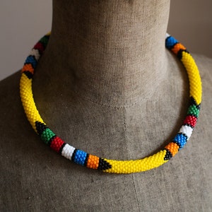 Yellow Native Style Necklace, Muticolor African Style Necklace, African Inspired Necklace, Colorful Necklace, Beaded Necklace MADE TO ORDER