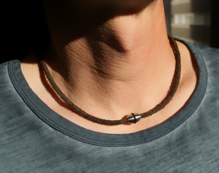 Mens Cowhide Leather Cord Necklace, Mens Leather Necklace, Masculine  Necklace, Magnetic Clasp Necklace, Mens Jewelry, Bullet 