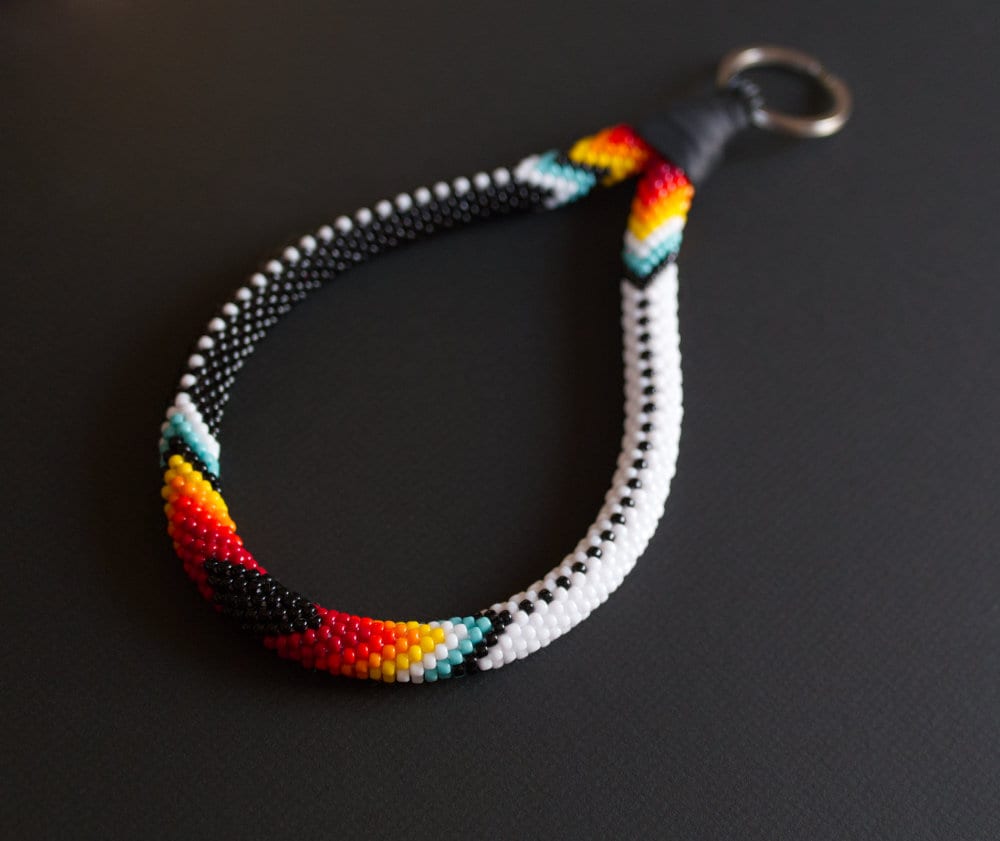 Black and White Native Style Beaded Keychain Wristlet Wrist Etsy UK