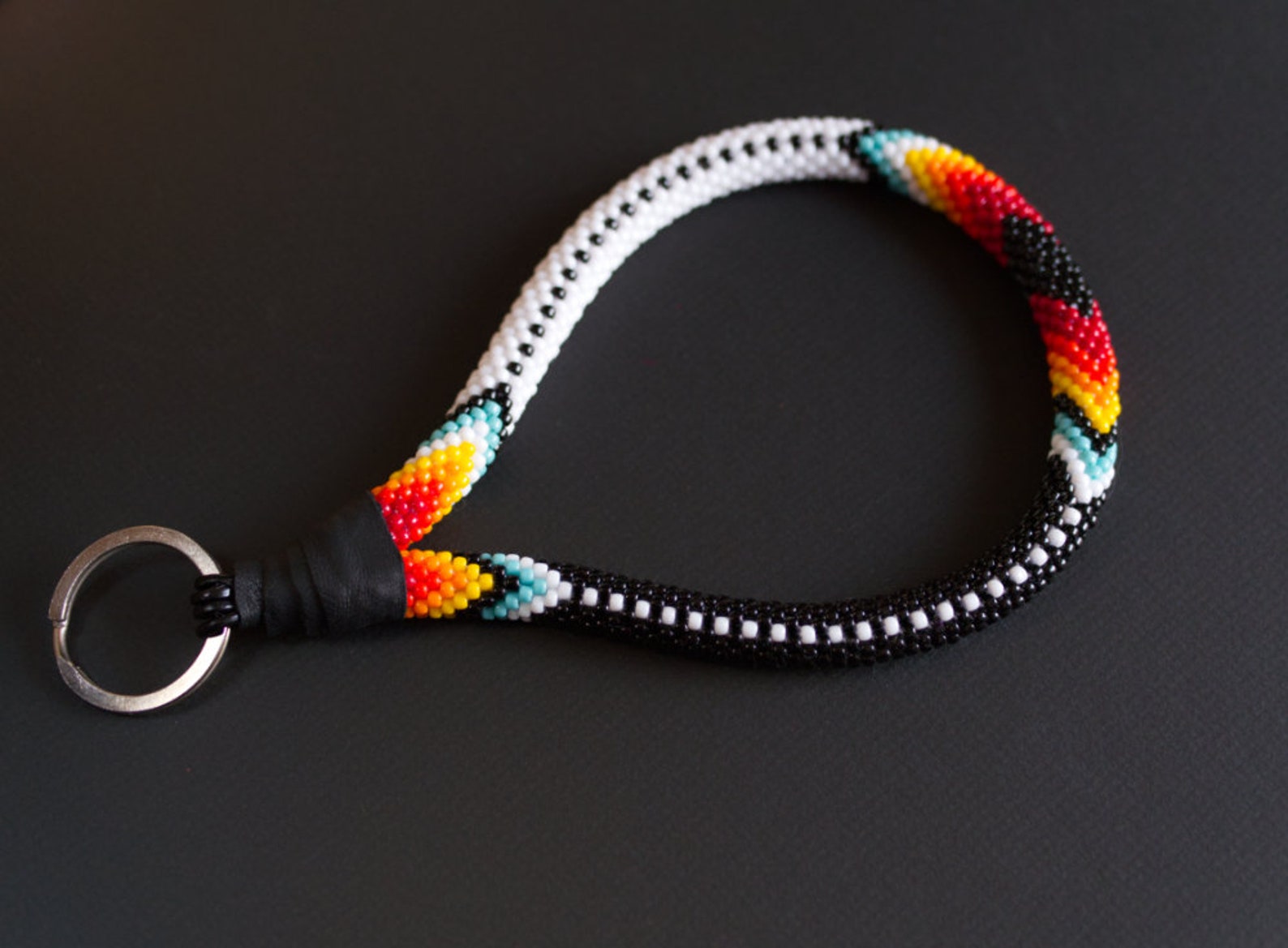 Black and White Native Style Beaded Keychain Wristlet Wrist Etsy Canada