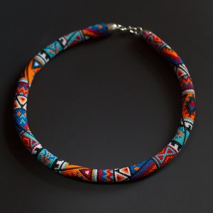 Colorful Ethnic Necklace, Southwestern Style Necklace, Native Style Beadwork Necklace, Tribal Necklace, Ethnic Style Jewelry MADE TO ORDER