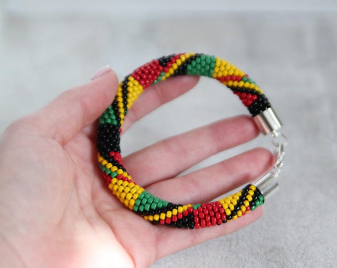 Reggae Style Bracelet, Rastafarian Inspired Bracelet, Rasta Colors Bracelet, Beaded Bracelet, Red Yellow Green Black - MADE TO ORDER