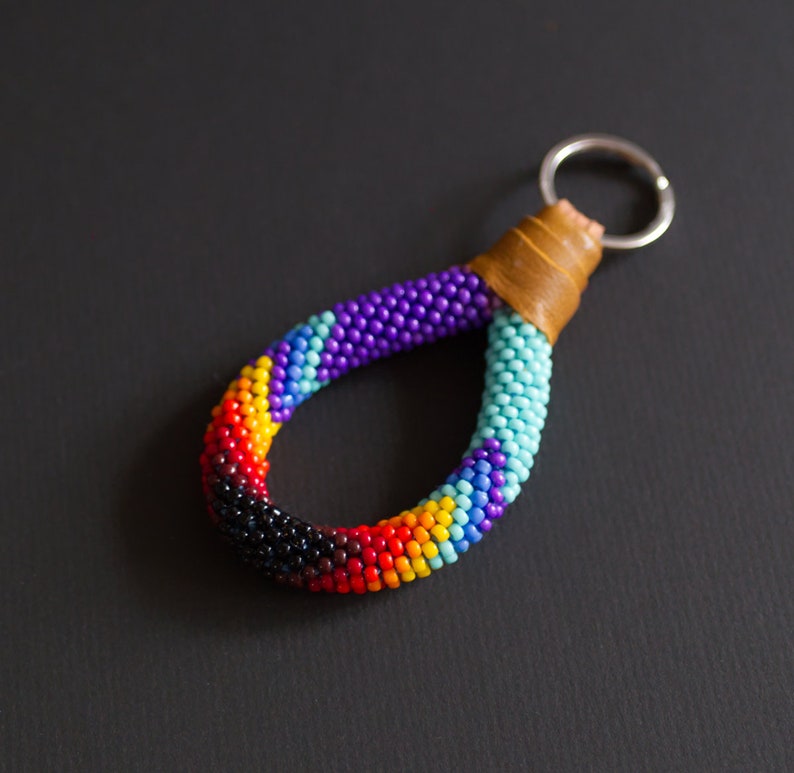 Purple Turquoise Native Style Beaded Keychain Colorful Beaded Etsy