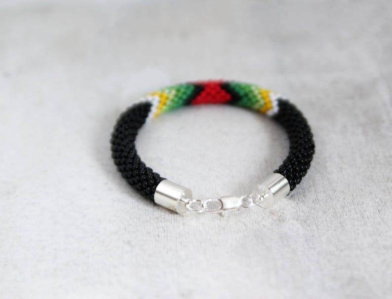 Black and Green Native American Inspired Bracelet Handbeaded Bracelet Bead Crochet Rope Ethnic Southwestern Style Bracelet MADE TO ORDER