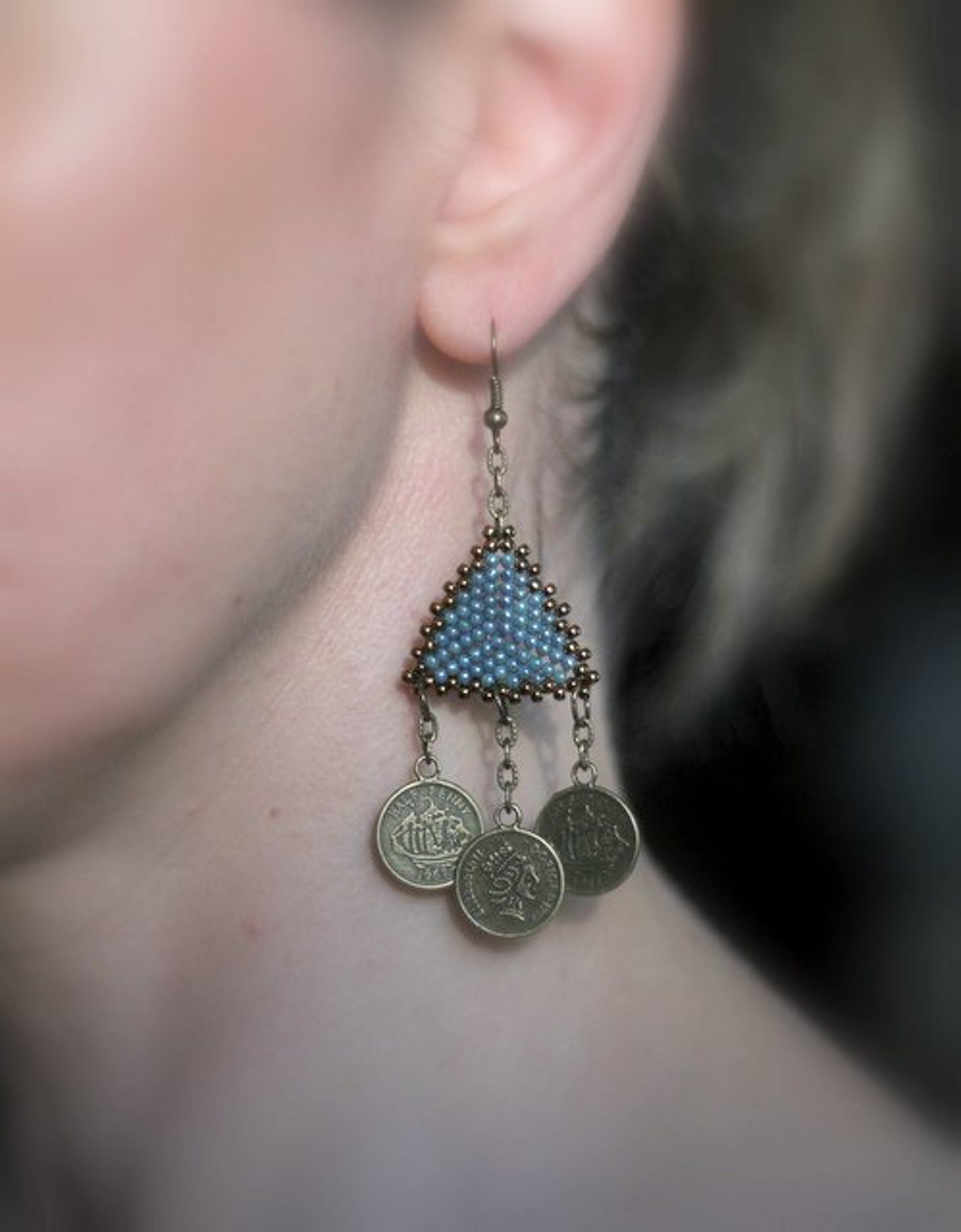 Oriental Dangle Earrings Arabic Style Earrings Brass Coin Etsy