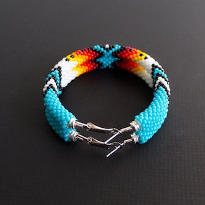 Turquoise Native Style Earrings, Ethnic Style Hoop Earrings, Southwestern Style Hoops, Bead Crochet Hoops, Ethnic Beadwork MADE TO ORDER image 8