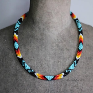 Turquoise and Black Native Style Necklace, Black Turquoise Southwest Style Necklace, Boho Necklace, Boho Necklace MADE TO ORDER