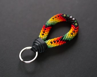 Colorful Ethnic Style Keychain Red Green Yellow Colors Native Style Key Fob Beadwork Key Ring, Native Style Beaded Keychain MADE TO Order