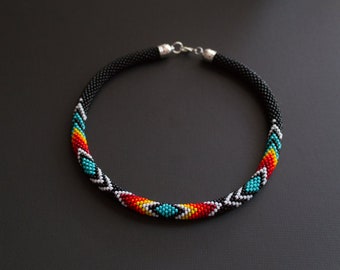 Colorful Native Inspired Necklace, Black Turquoise Orange Southwest Style Necklace, Boho Necklace, Ethnic Style Necklace MADE TO ORDER