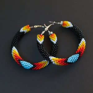 Black Turquoise Earrings, Native Style Earrings, Black Beaded Earrings, Bead Crochet, Southwestern Style Earrings MADE TO ORDER