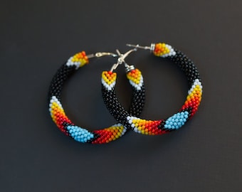 Black Turquoise Earrings, Native Style Earrings, Black Beaded Earrings, Bead Crochet, Southwestern Style Earrings MADE TO ORDER