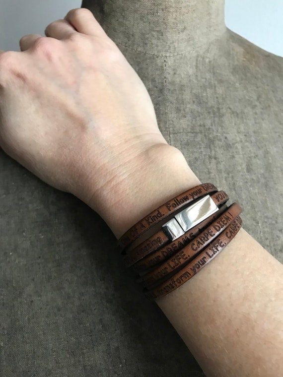 Inspirational Bracelet Leather 5 Wrap Bracelet Quote Bracelet Confidence Bracelet 5 Wrap Bracelet Motivational Jewelry Word Jewelry Etsy