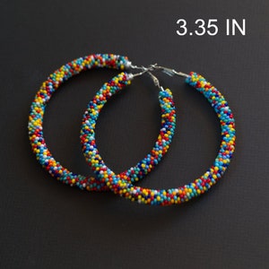 Colorful Earrings, Multicolor Beaded Earrings, Beaded Hoop Earrings, Beadwork Hoop Earrings, Bead Crochet Hoops, Colorful Hoops, Polka Dots image 3