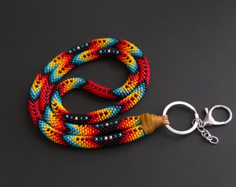 Colorful Ethnic Style Lanyard Rainbow Colors Fashion Lanyard Beadwork Lanyard, Badge Holder, Beaded Id Holder ID Card Necklace MADE TO Order