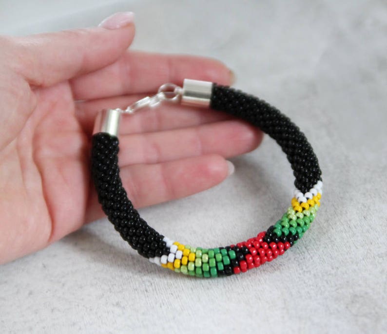 Black and Green Native American Inspired Bracelet Handbeaded Bracelet Bead Crochet Rope Ethnic Southwestern Style Bracelet MADE TO ORDER