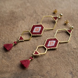 Red Gold Ethnic Earrings, Boho Chic Earrings, Boho Tassel Earrings, Himmeli Inspired Earrings, Geometric Golden Earrings MADE TO ORDER