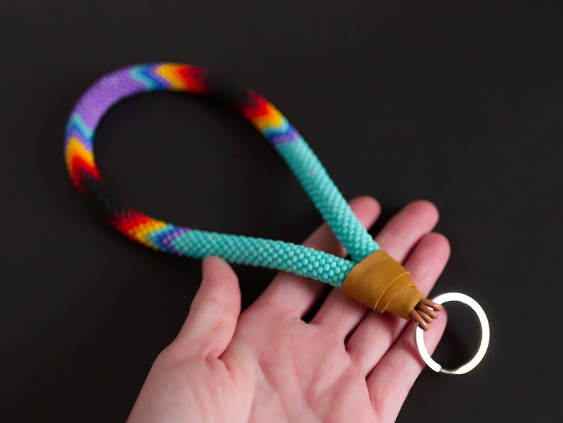 Native Style Beaded Keychain Colorful Beaded Wristlet Ethnic Etsy