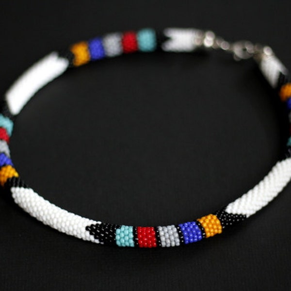 African Style Necklace, White African Inspired Necklace, Multicolor Necklace, Tribal Necklace, White Ethnic Style Necklace- MADE TO ORDER