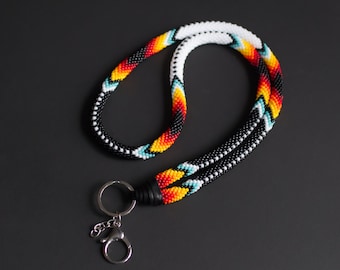 Lanyard, Wrist Keychain, Ethnic Boho Lanyard, Badge Holder, Beaded Id Holder, ID Card Necklace MADE TO Order