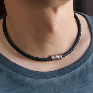 Thin Braided Leather Necklace Mens Leather Necklace Magnetic Thin Braided Leather Necklace Mens Leather Necklace Magnetic
