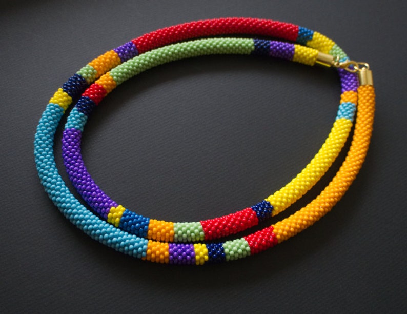 Ethnic Jewelry Long Bead Crochet Necklace Rainbow Wrap Necklace Multicolor Long Wrap Necklace Colorful African Style Necklace