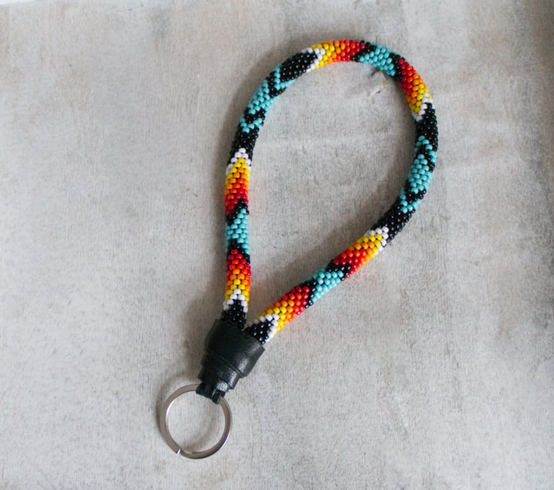 Native Style Beaded Wrist Keychain Ethnic Style Wristlet Etsy