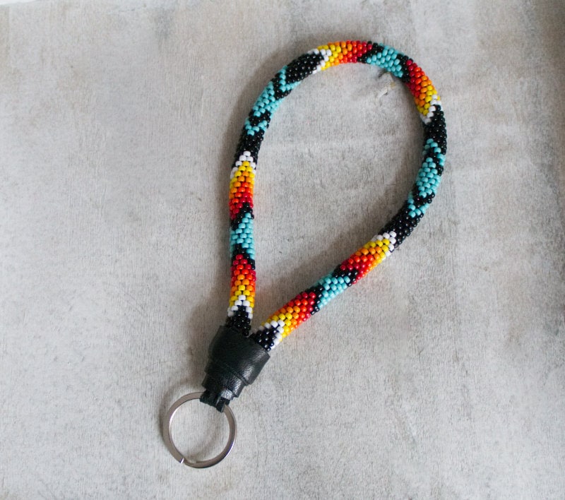 Native Style Beaded Wrist Keychain Ethnic Style Wristlet Etsy