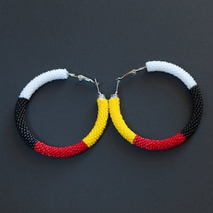 White Yellow Red Black Earrings, Native Style Hoop Earrings, Beaded Hoops, Beadwork Hoop Earrings, Four Colors Earrings MADE TO ORDER