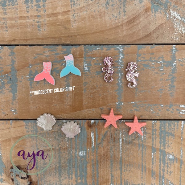 Beach Day Stud Kit, READ DESCRIPTION, Stud Findings, Earring Findings, Acrylic Studs, DIY Studs, Summer Studs, Mermaid Studs, Stud Blanks