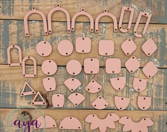 Conectores de acrílico para aretes en tono nude, fornituras para aretes, fornituras acrílicas, conectores de acrílico, piezas acrílicas en blanco, rosa rubor, acrílico mate