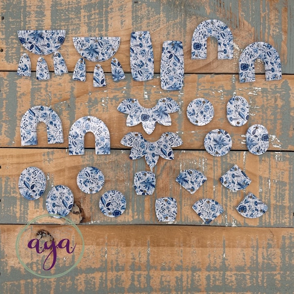 Floral China Print Acrylic Earring Connectors, Earring Findings, Acrylic Findings, Acrylic Connectors, China Blue, Blue China Floral