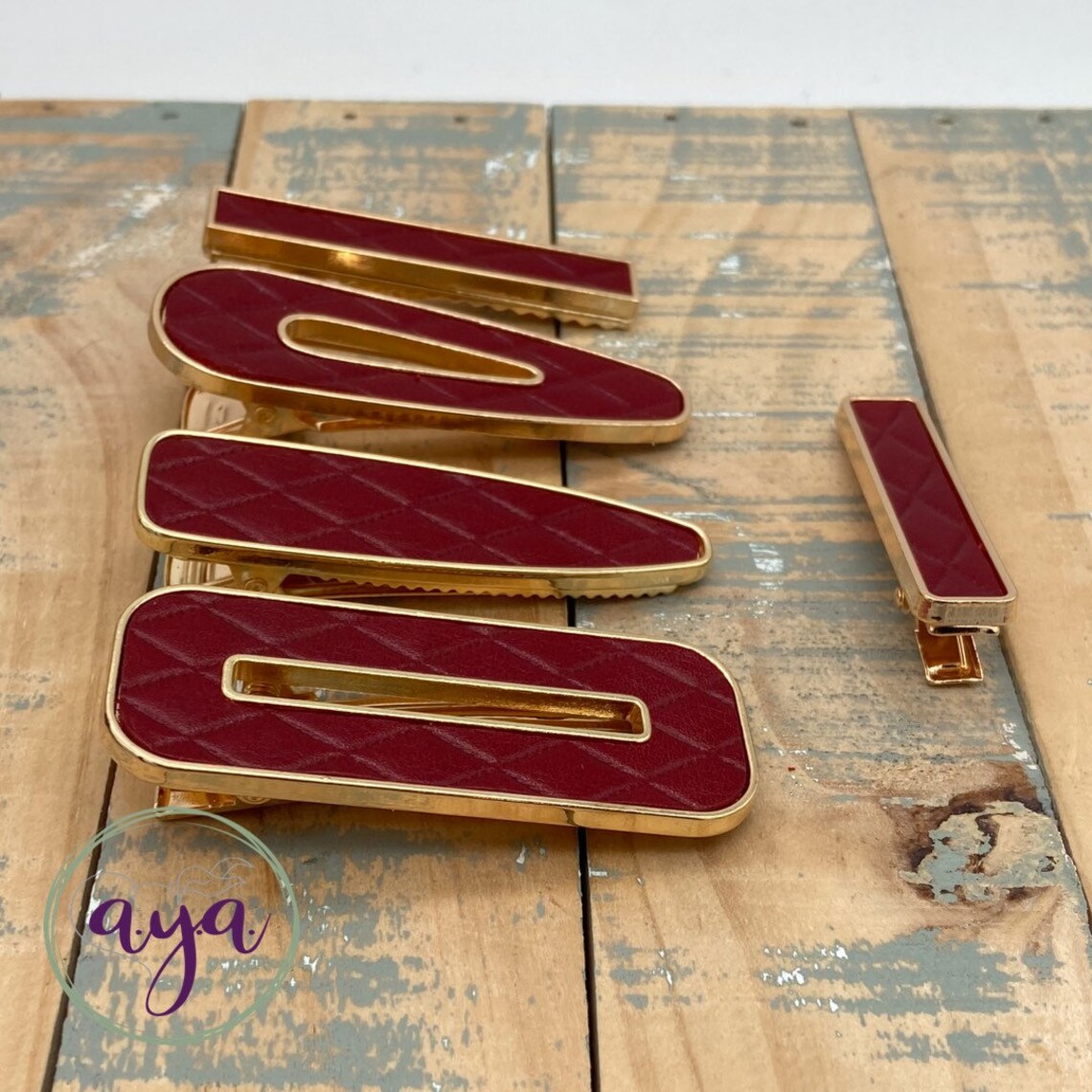 Embossed Leather Hair Clips Alligator Clips Genuine Leather Etsy