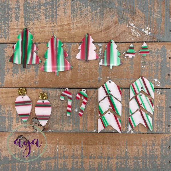 Red Green Mint Stripe Acrylic Blanks, READ Description, Holiday Earrings, DIY Earrings, Christmas Earrings, Candy Cane Blank, Holiday Blanks