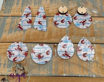 Sea Life Earring Blanks, READ Description, Ocean Earring Blanks, DIY Earrings, Summer Earrings, Lobsters, Crabs, Shrimp, Striped Blanks