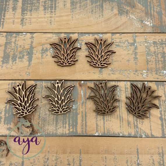 Openwork Pineapple Tops, Maple, Cherry, Walnut, Pineapple Earrings, Wood Pineapple, Pineapple Leaves, Earring Connectors, Earring Findings