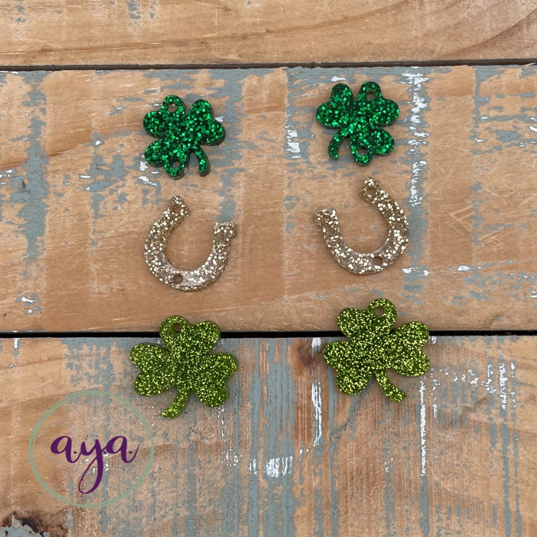Clover and Lucky Horseshoe Earring Kit, READ Description, DIY Earrings, Heart Earring Blanks