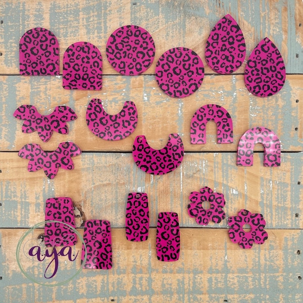 Hot Pink Black Leopard on Clear Findings, READ Description, DIY Earrings, Acrylic Blanks, Earring Blanks, Leopard Print, Leopard Blanks