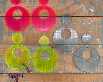 1.75” Fluorescent Round Earring Blanks, READ Description, Beach Earrings, DIY Earrings, Summer Earrings, Acrylic Earrings, Y2K, 80s Blanks