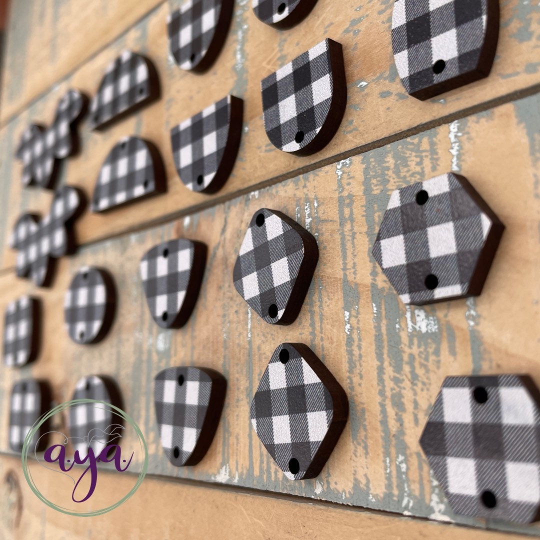 CLEARANCE White Buffalo Plaid Print Wood Connectors, Earring Findings ...