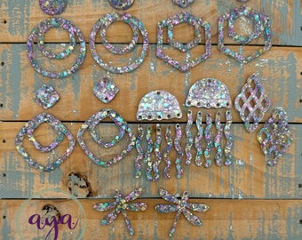 Mermaid Bubbles Glitter Acrylic Earring Blanks, READ Description, Earring Making Blanks, Acrylic Earrings, Pastel Blanks, Glitter Blanks