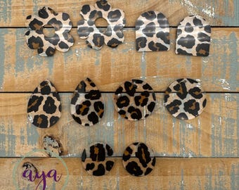 Leopard on Clear Earring Blanks, READ Description, Black Leopard Blanks, DIY Earrings, Acrylic Earrings, Leopard Spots Earring Blanks