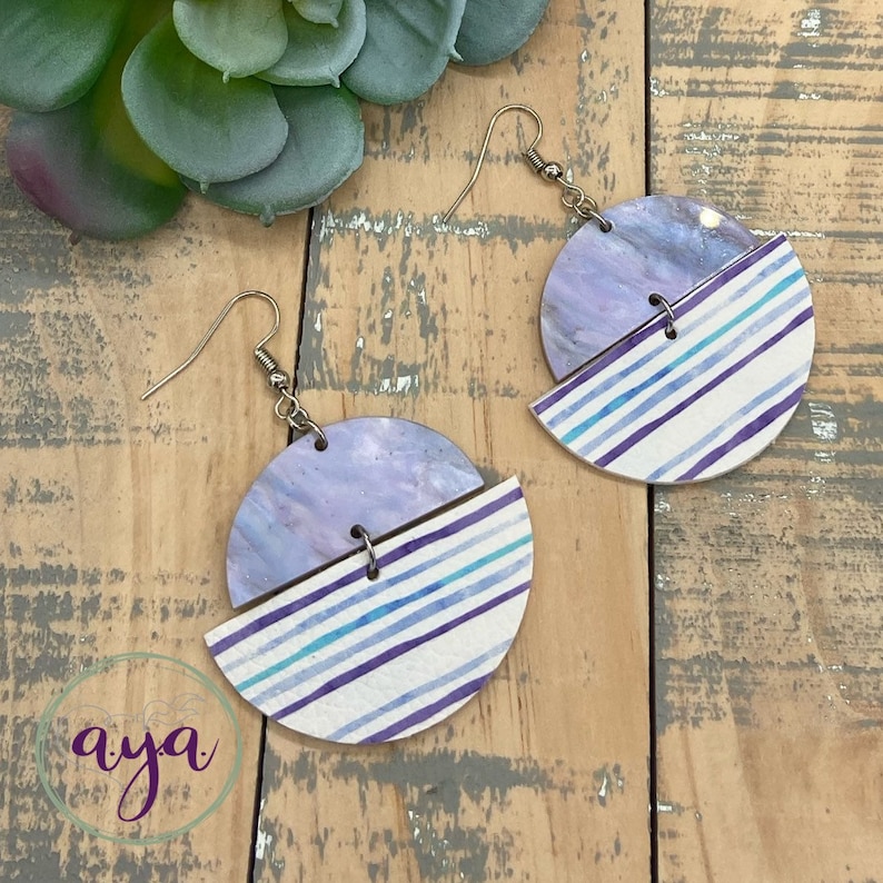 Semicircle Earrings Modern Earrings m Acrylic and Faux Leather Half Moons Earrings Gifts for Her Glitter Acrylic