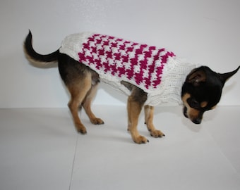 Small Dog Sweater Knitting Pattern Houndstooth Miniature Pet Jumper Hand Knit Directions For Stylish Warm Clothes For Winter