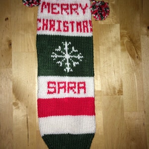 Handmade Knitted Personalized Christmas Stocking With Snowflake