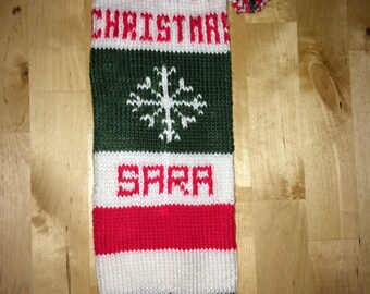 Handmade Knitted Personalized Christmas Stocking With Snowflake