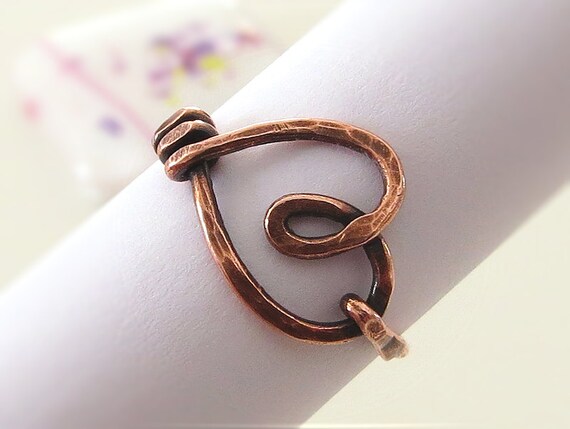 Items similar to Heart Ring, Wire Wrapped Copper Ring, Handmade Jewelry ...