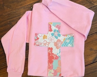 Adult Aqua Applique Quilted Cross Sweatshirt